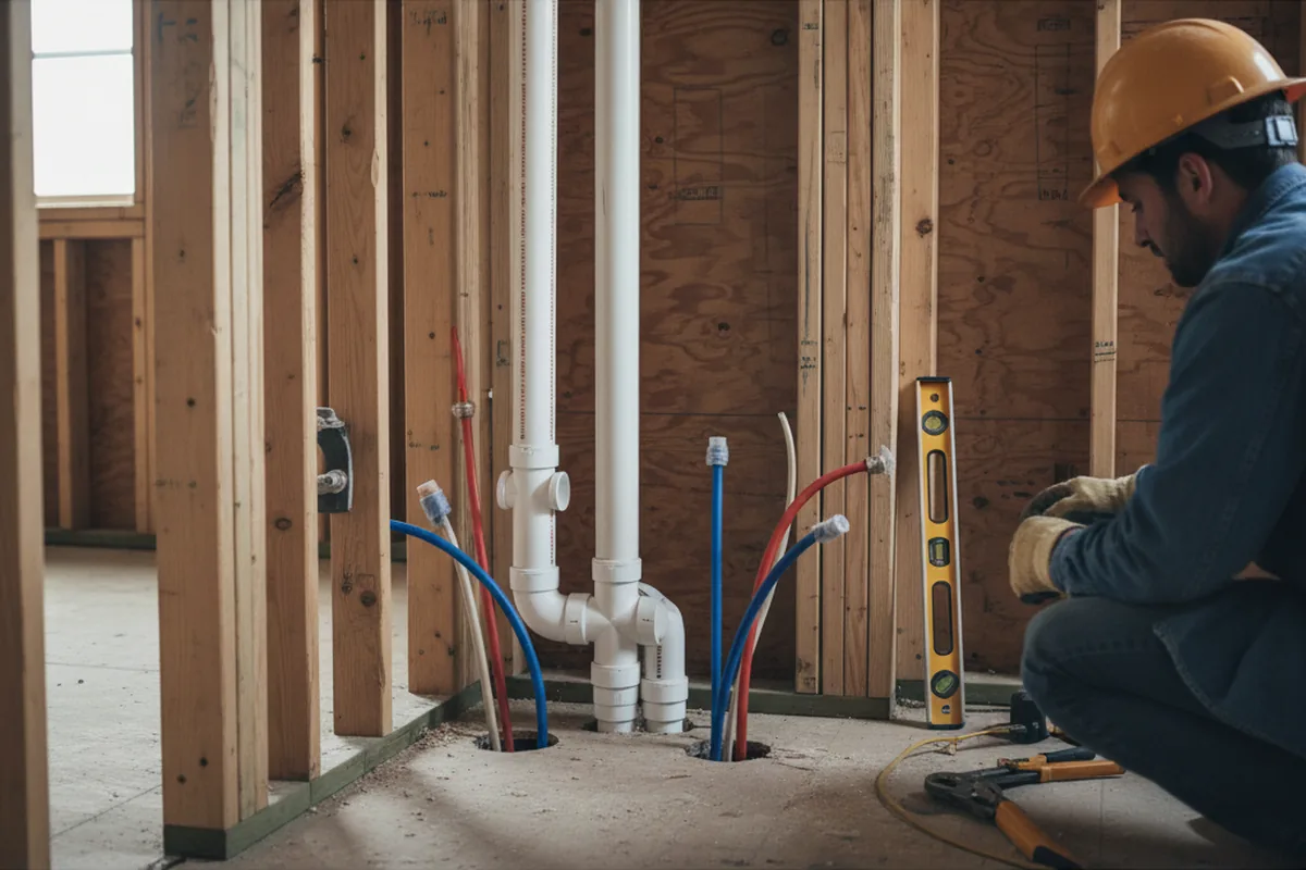 Drain and supply rough-in during Sump Pump Repair in El Cerrito